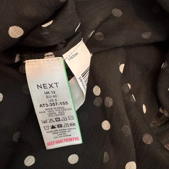 Next Black/White Polka Dot Short Sleeve Mesh Ruffle Maxi Dress NWT Sz US 8 - Picture 4 of 4